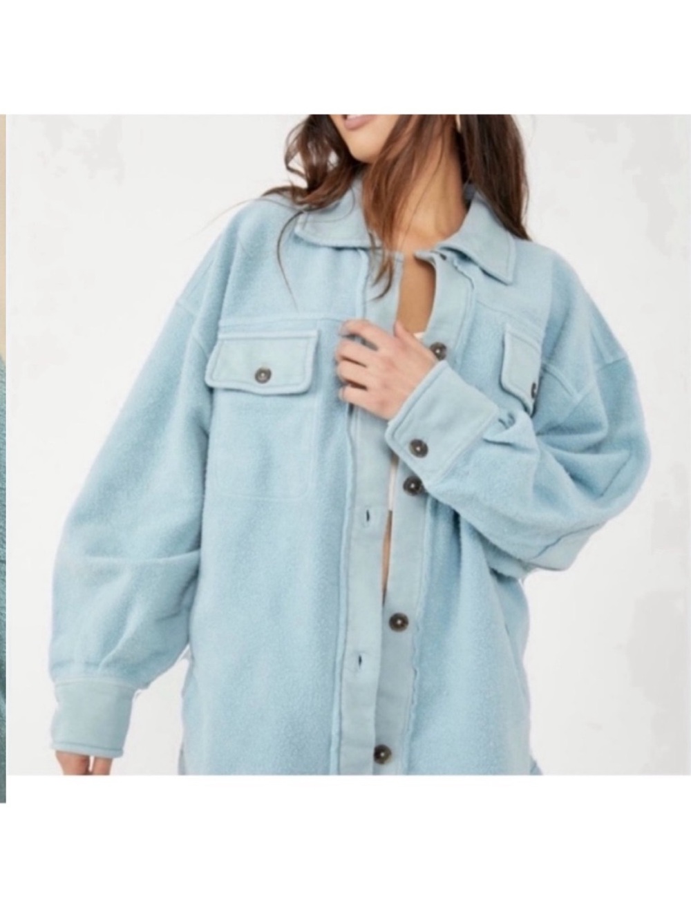 Free People Ruby Oversized Fleece Shacket Jacket Baby Blue Size Medium